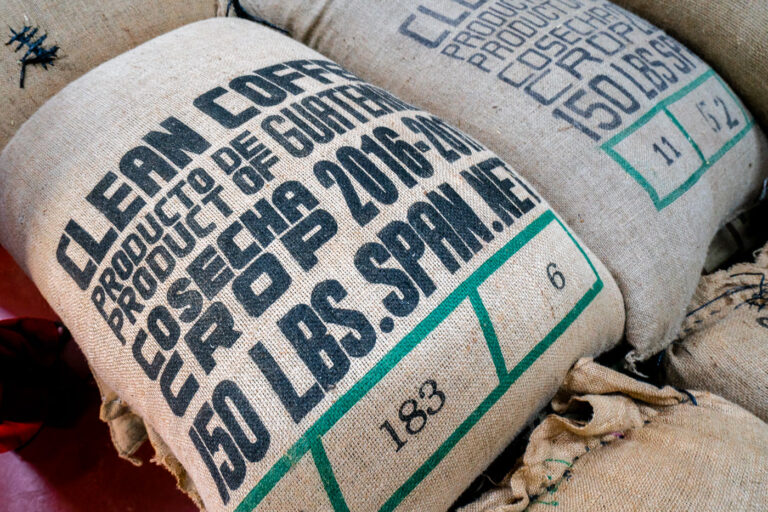 Guatemala La Voz coffee bags 2 Guatemala La Voz coffee bags.Seen at the La Voz Que Clama en el Desierto cooperative in San Juan La Laguna Guatemala.