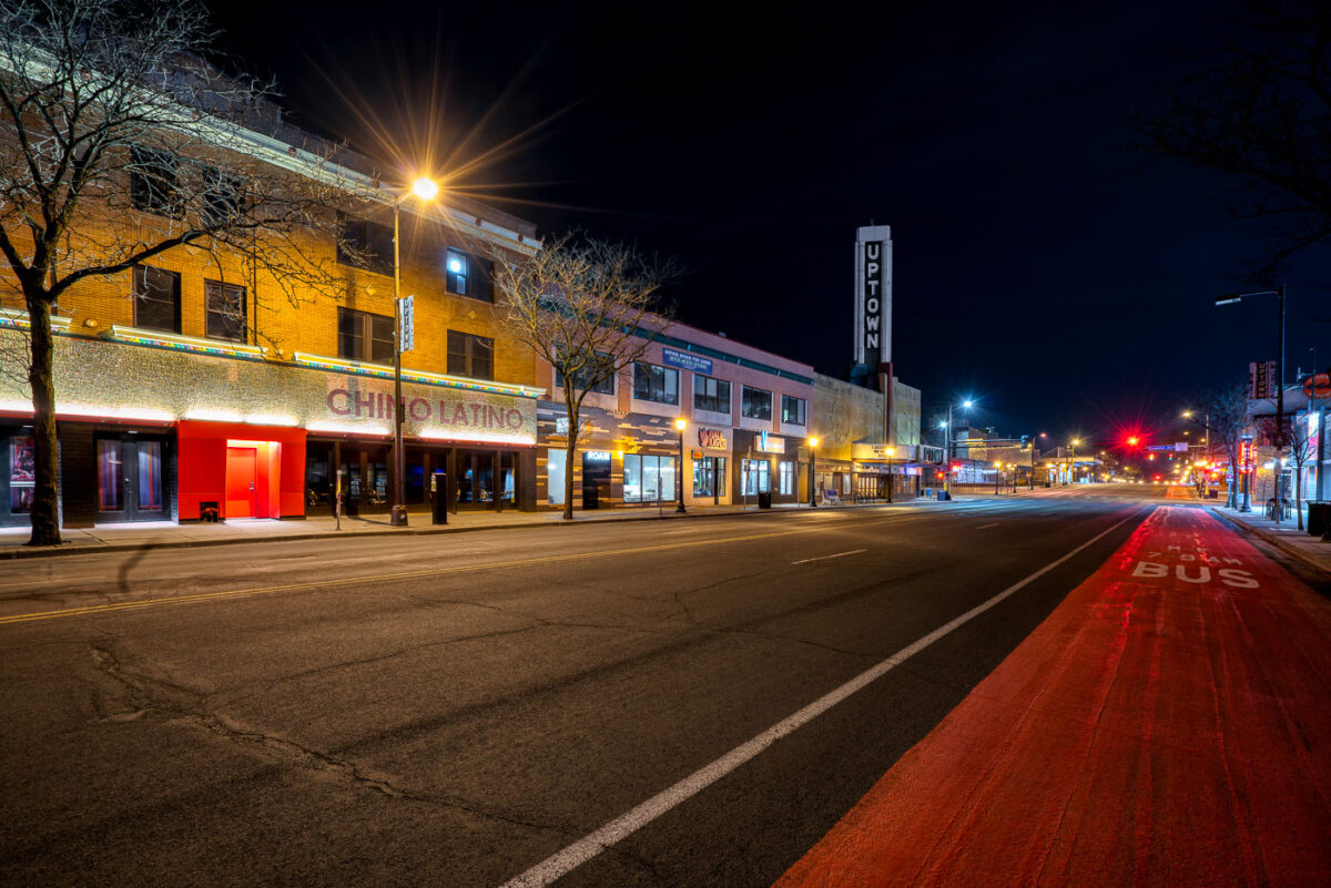 Hennepin Avenue in Uptown Minneapolis, Minnesota during the coronavirus (COVID-19) outbreak.
