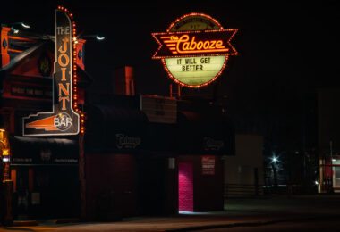 The Joint and Cabooze Bars in March 2020 during pandemic closures in Minneapolis. Marquee reads "It will get better"