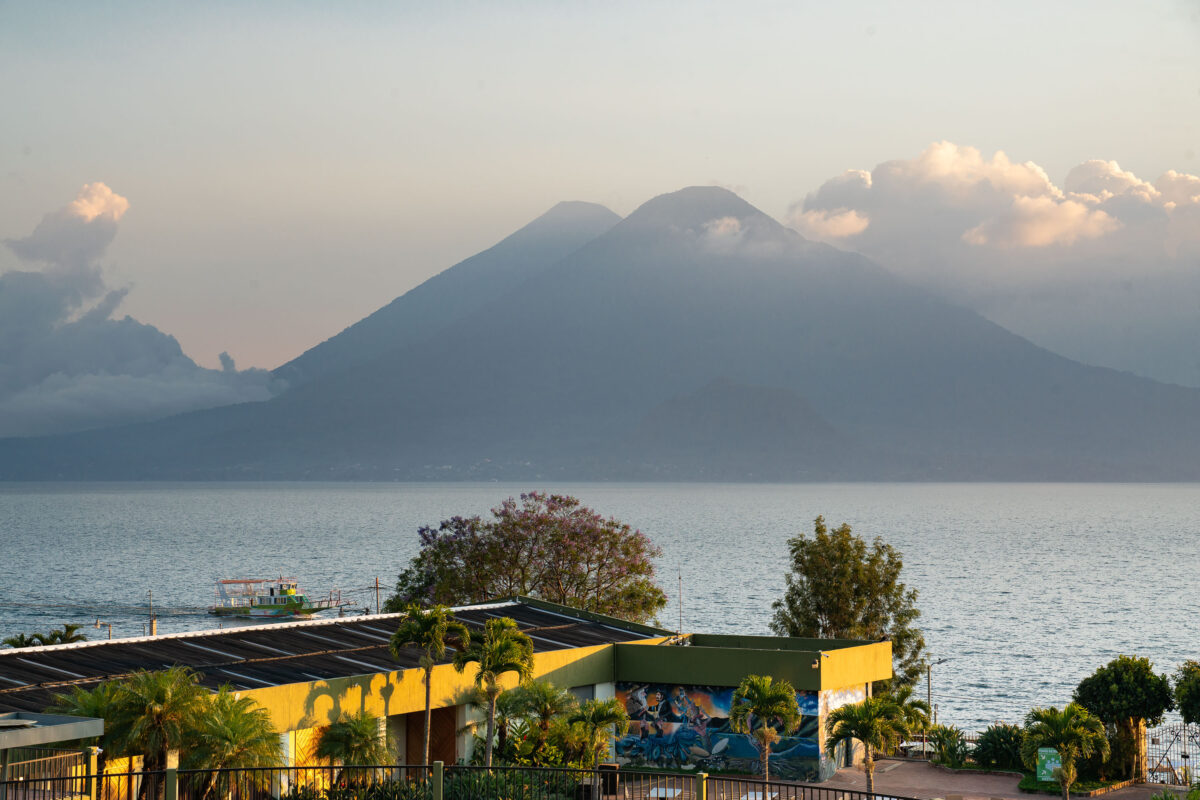 Lake Atitlán, Panajachel, Guatemala: Volcanoes and Lakeside Buildings