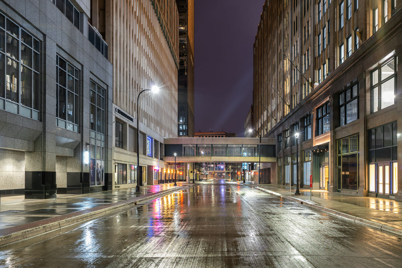 Looking down S 8th Street during COVID19 on rainy night