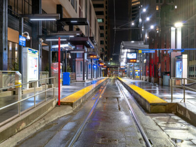 Nicollet Mall LRT Station, Rainy Night, Minneapolis