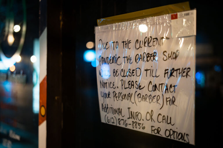 Pandemic Closure Sign 1 A pandemic closure sign on a barber shop in Minneapolis