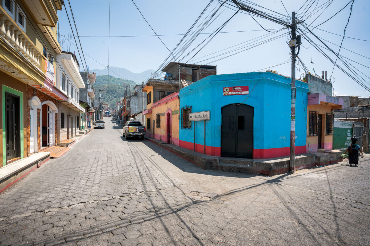Santiago, Guatemala: Cobblestone Street with Colorful Buildings