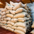 Stacks of coffee bags at Guatemala La Voz coffee