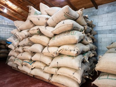 Coffee sacks at La Voz cooperative, San Juan La Laguna
