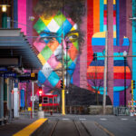 Bob Dylan Mural in downtown Minneapolis by Kobra during COVID-19 shutdown.