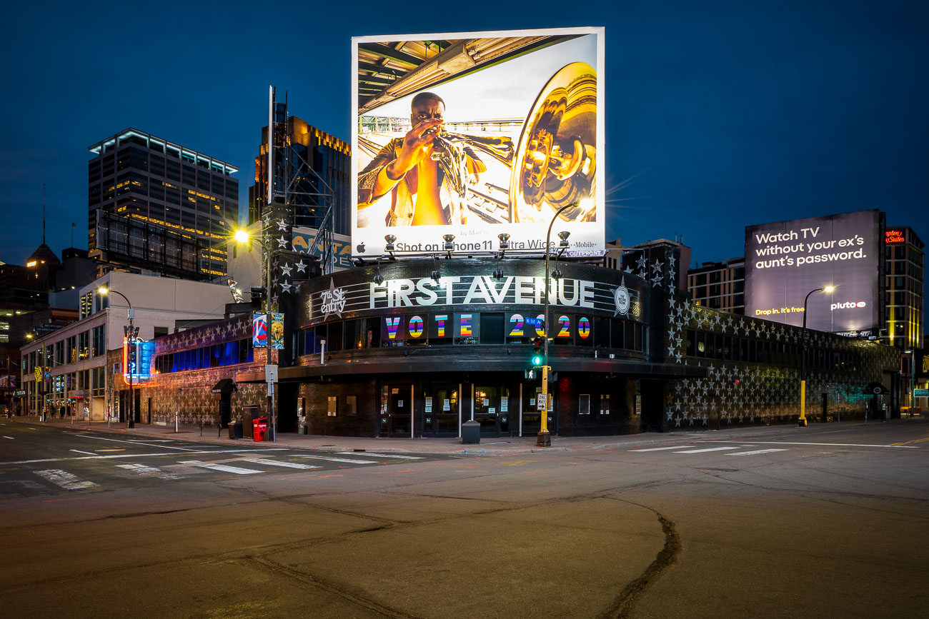 First Avenue and 7th St Entry concert venues in downtown Minneapolis, Minnesota on 04/02/20 during covid-19 closures.