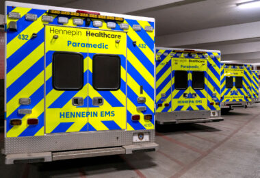 Hennepin Healthcare ambulances in Downtown Minneapolis.