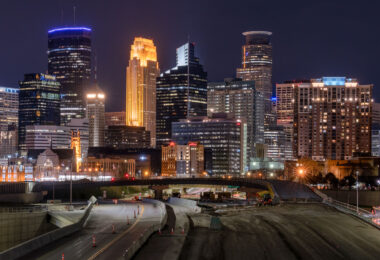 Downtown Minneapolis and construction on I-35W.
