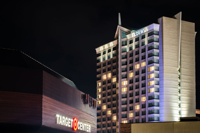 Minneapolis and COVID-19 1 Loews Hotel with a heart on it in solidarity with others hotels during covid-19 shutdowns.