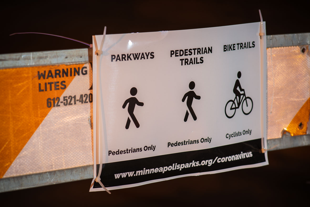 Minneapolis parks coronavirus signage on closed streets during COVID-19.