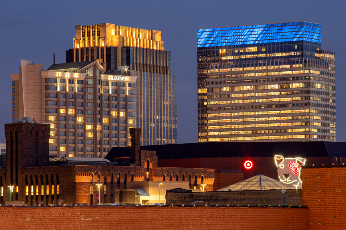 Loews Hotel, LaSalle Plaza, Target Headquarters and the Target Center in downtown Minneapolis, MN.