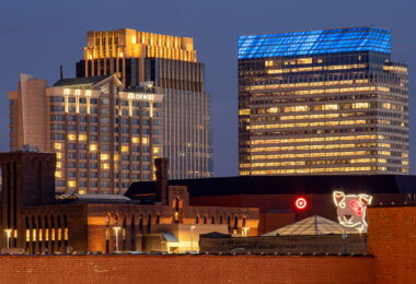 Loews Hotel, LaSalle Plaza, Target Headquarters and the Target Center in downtown Minneapolis, MN.