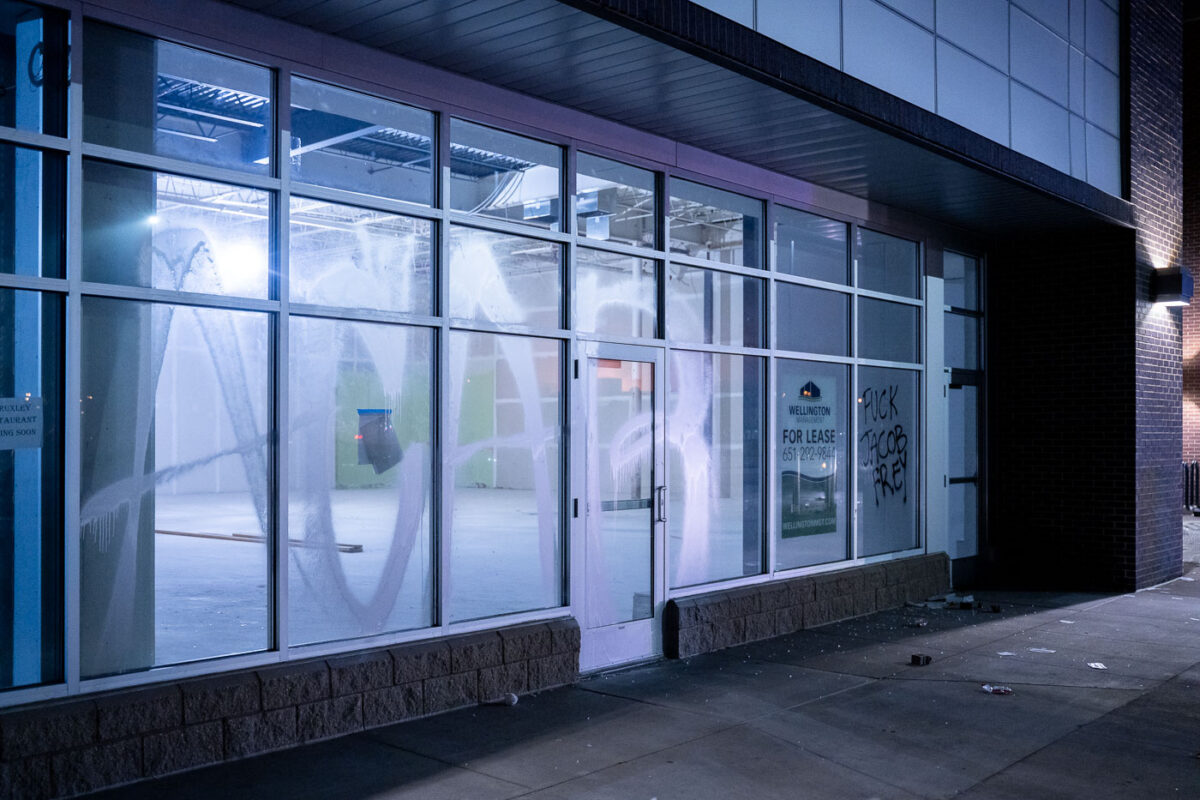 ACAB sprayed on a vacant storefront near the third precinct during the 2nd day of protests in Minneapolis following the death of George Floyd.