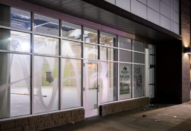 ACAB sprayed on a vacant storefront near the third precinct during the 2nd day of protests in Minneapolis following the death of George Floyd.