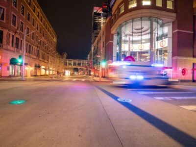 Ambulance on Nicollet Mall, Minneapolis, May 5, 2020