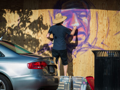 Street Artist Painting George Floyd Portrait on Hennepin Ave