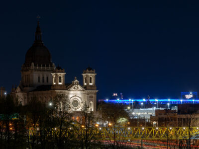 Basilica of Saint Mary and Target Field, Downtown Minneapolis Night
