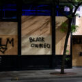 Boards on businesses in Downtown Minneapolis that read “BLM” “BLACK OWNED” on the 4th day of protests in Minneapolis following the death of George Floyd.