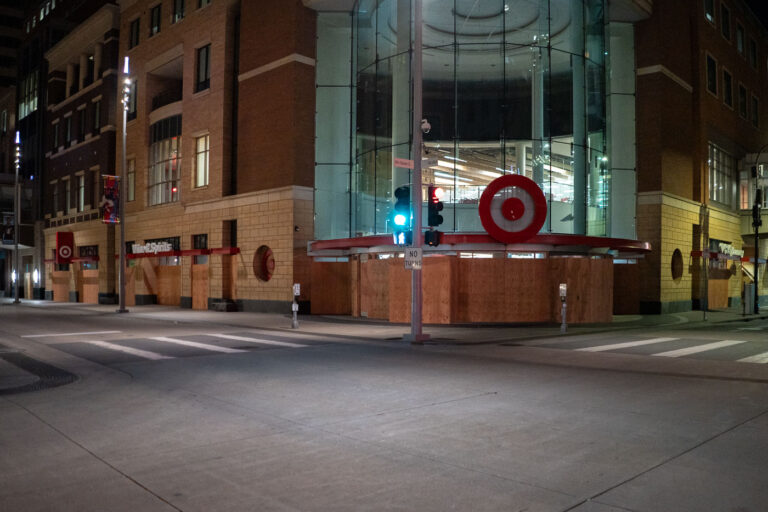 Downtown Minneapolis 1 The flagship Target Store in downtown Minneapolis is boarded up during unrest over the May 25th murder of George Floyd.