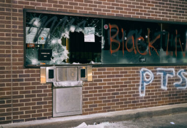 A broken into US Bank building on Lake Street during the 2nd day of protests in Minneapolis following the death of George Floyd.