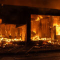 A building on fire on Lake Street in South Minneapolis on the 4th day of protests in Minneapolis following the death of George Floyd.