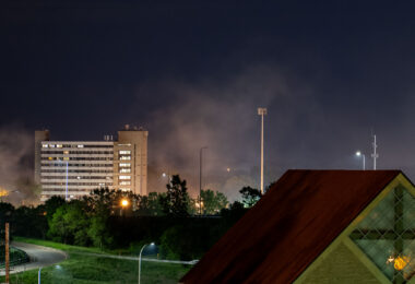 Smoke rising from fires as seen from Downtown Minneapolis on May 30, 2020, the 4th day of protests in Minneapolis following the death of George Floyd.