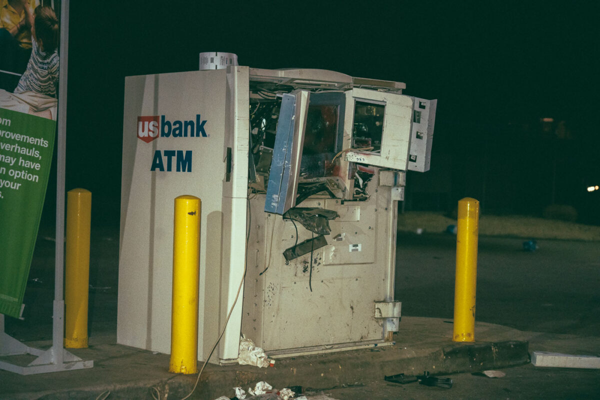 A broken into US Bank ATM on Lake Street during the 2nd day of protests in Minneapolis following the death of George Floyd.