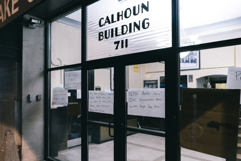 Calhoun Building on Lake Street 2 Signage on the Calhoun Building at 711 Lake Street reading BIPOC Artists Here! This on the 3rd day of protests in Minneapolis following the death of George Floyd.