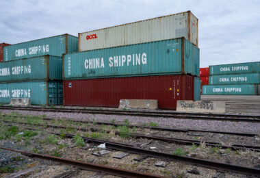 Shipping containers in a Minneapolis rail yard near the University of Minnesota-Twin Cities.