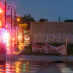 Banners and graffiti on Lake Street in South Minneapolis the day after George Floyd was killed.