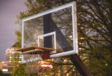 A basketball hoop with a board over it to prevent playing during COVID-19 in Minneapolis. May 2020