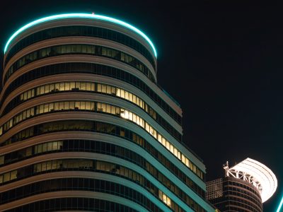 Fifth Street Towers in Downbtown Minneapolis at night