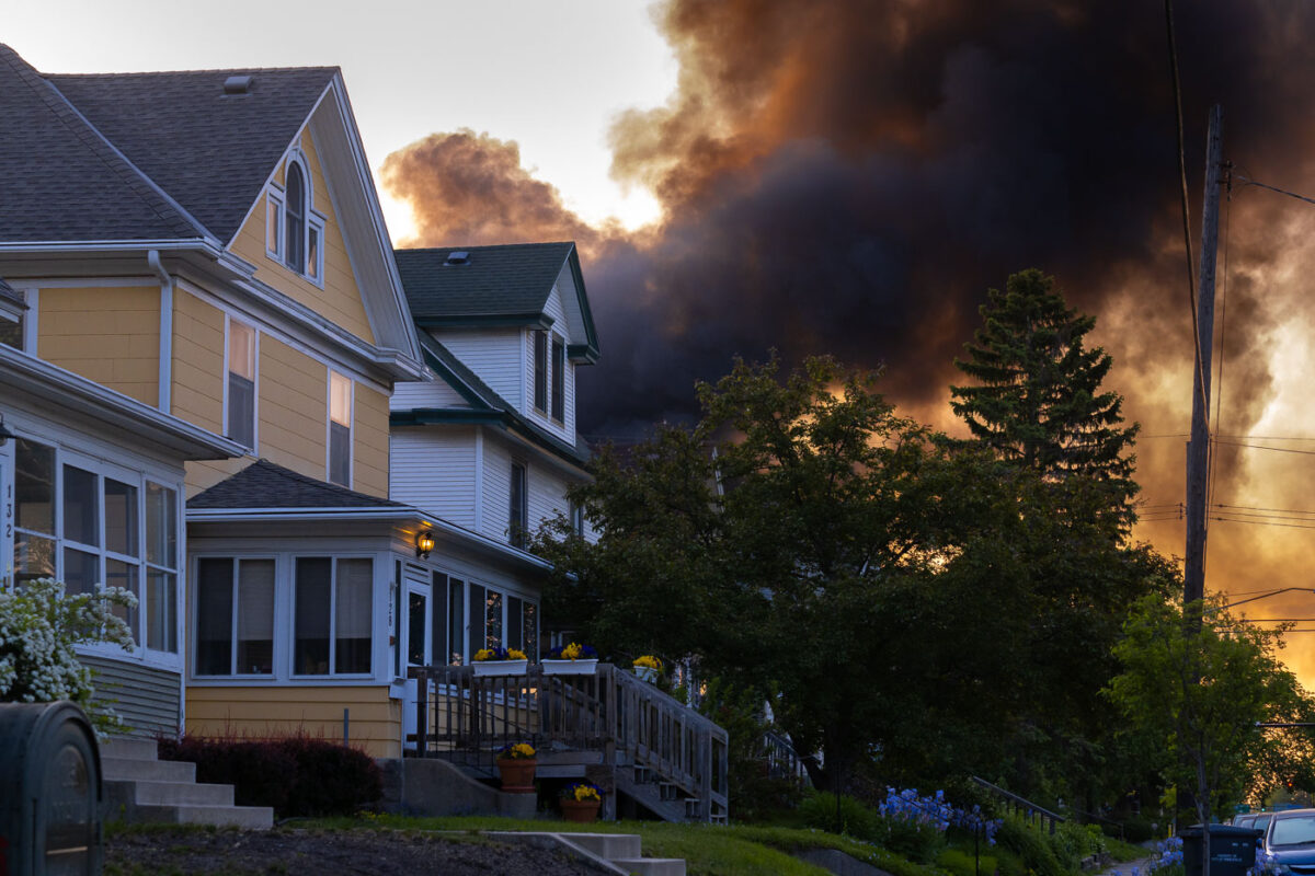 Smoke fills the sky on May 30, 2020 after a night of fires following 4 days of protests after the death of George Floyd.