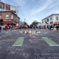 Flowers placed at the middle of 38th and Chicago in South Minneapolis.