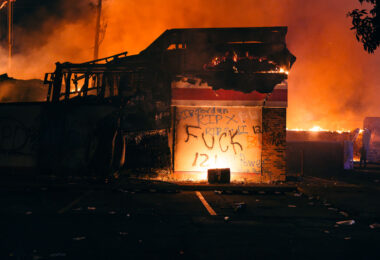 The Autozone across from the third precinct on fire. The retail store was the first substantial fire.