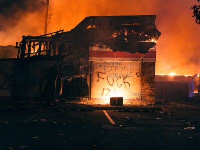 Burning Autozone with Graffiti, Minneapolis