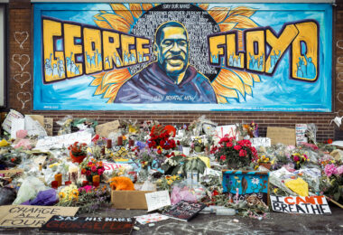 The George Floyd mural on the 38th Street side of the Cup Foods buildings. George Floyd was killed on May 25th in front of Cup Foods sparking days of protests.
