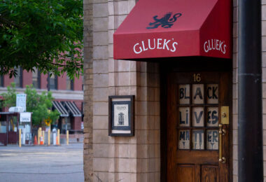 Gluek’s Bar in downtown Minneapolis with Black Lives Matter in their window during the 3rd day of protests in Minneapolis following the death of George Floyd.