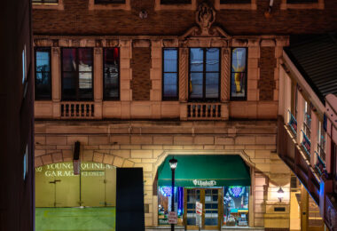 Haskell's Liquor Store and the Minneapolis Skyway in Downtown Minneapolis.