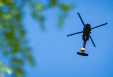 Minnesota National Guard helicopter over South Minneapolis on May 31, 2020 after nights of protests in Minneapolis.