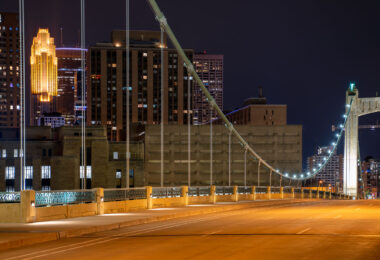 Hennepin Avenue Bridge in downtown Minneapolis during covid-19.