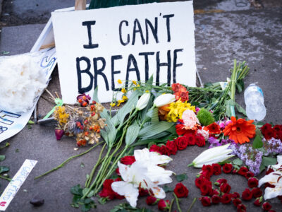 "I Can't Breathe" Sign & Flowers, George Floyd Square