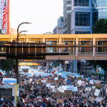 Protesters marching through downtown Minneapolis on the 3rd day of protests in Minneapolis following the death of George Floyd.