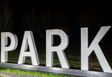 Signage at Gold Medal Park near downtown Minneapolis.