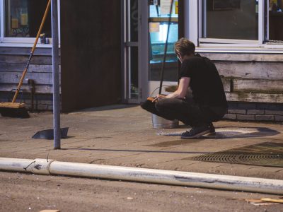 Glass Cleanup on Lake Street, Minneapolis
