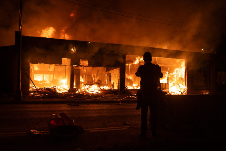 Lake Street on Fire 1 A building on fire on Lake Street in South Minneapolis on the 4th day of protests in Minneapolis following the death of George Floyd.