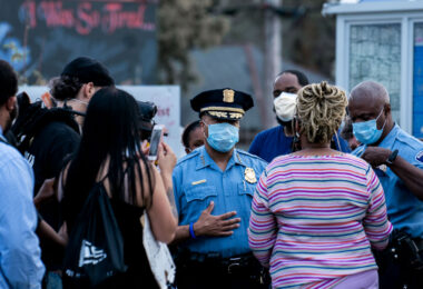 Minneapolis Police Chief Medaria Arradondo speaks at George Floyd Square on May 31, 2020 following nights of protest after the death of George Floyd Square.