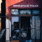 The burned Minneapolis Police 3rd Precinct on May 31, 2020 after days of protests following the May 25th, 2020 death of George Floyd.